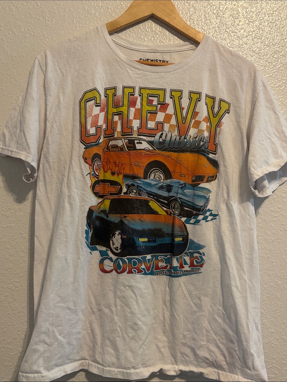 Chemistry White Graphic 'Chevy Corvette' Short Sleeve Tee